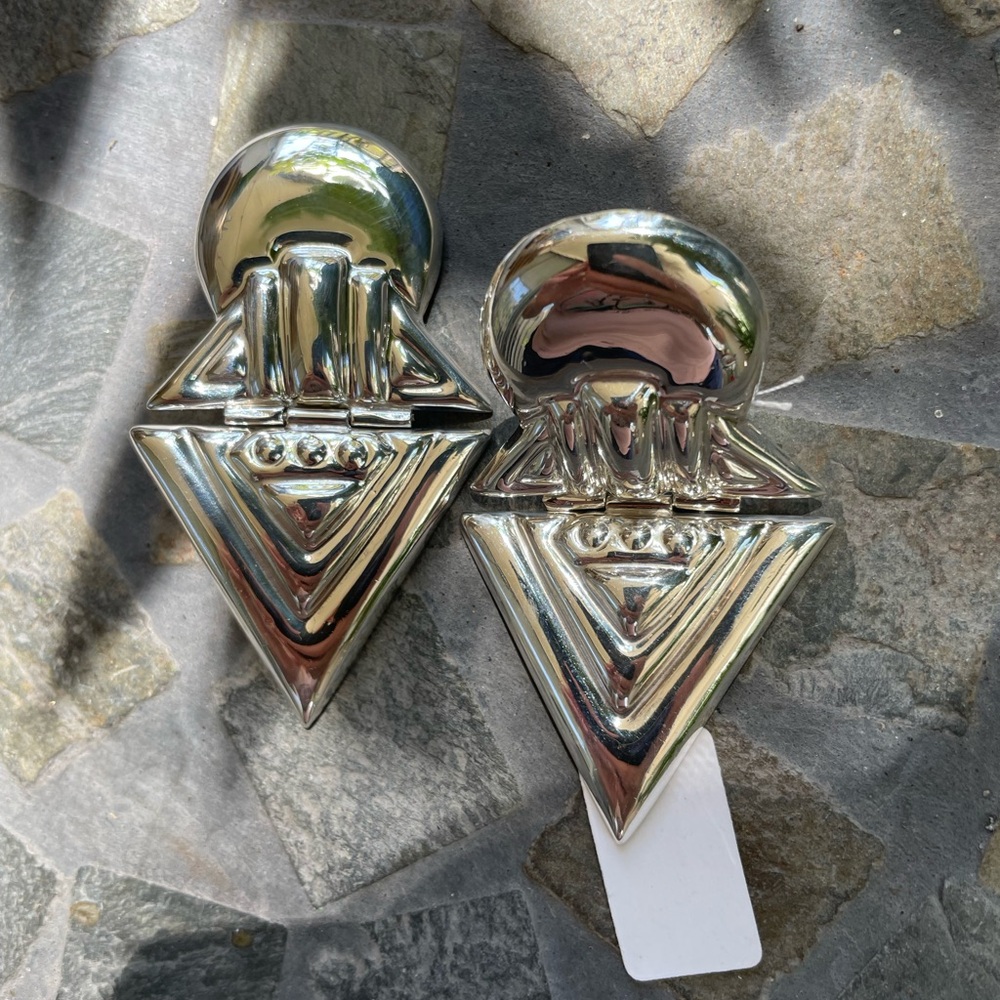 Sterling Silver Geometric Clip Earrings - Picture 4 of 11